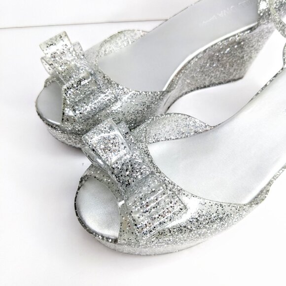 Wild Diva Silver Glitter Platform Heels Womens 8 Retro Peep Toe Shoes - Picture 4 of 8
